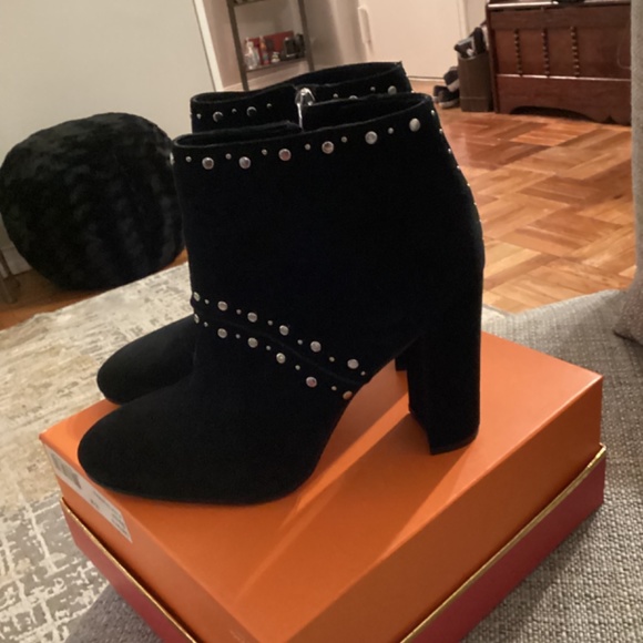 Black Suede Studded  Booties - Picture 3 of 5